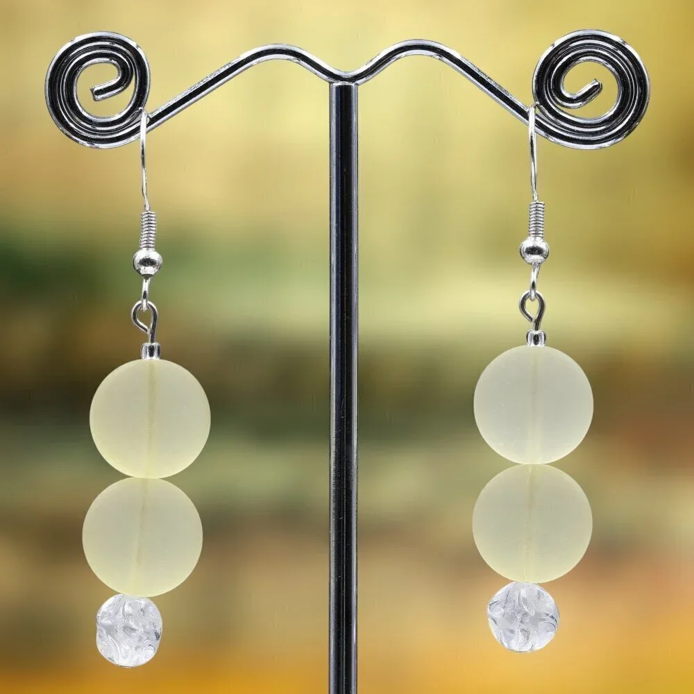 Yellow Sea Glass Drop Earrings | Handmade - Picture 2 of 4